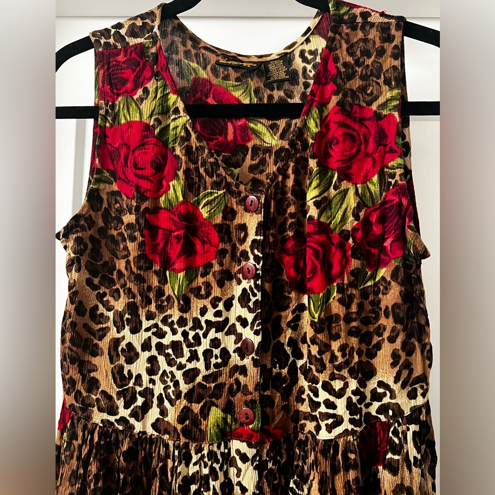 Floral Leopard Print Sleeveless Dress
